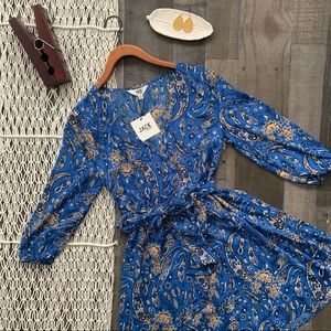 Jack by BB Dakota Hugh Blue Print Wrap Dress